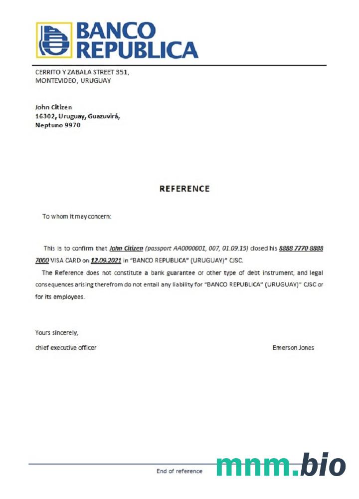 Przykład zamknięcia Uruguay Banco República w formatach Word i PDF